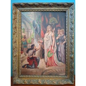 Oil Painting On A Framed Panel Depicting An Orientalist Subject