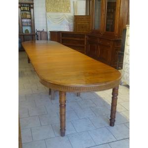 Grande table extensible en cerisier pyrographe