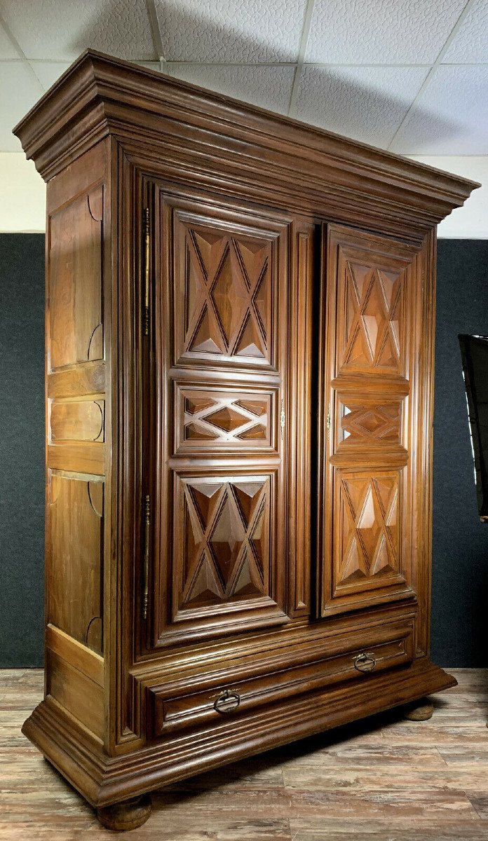 Armoire Bourguignonne époque Louis XIII A Pointes De Diamant-photo-2