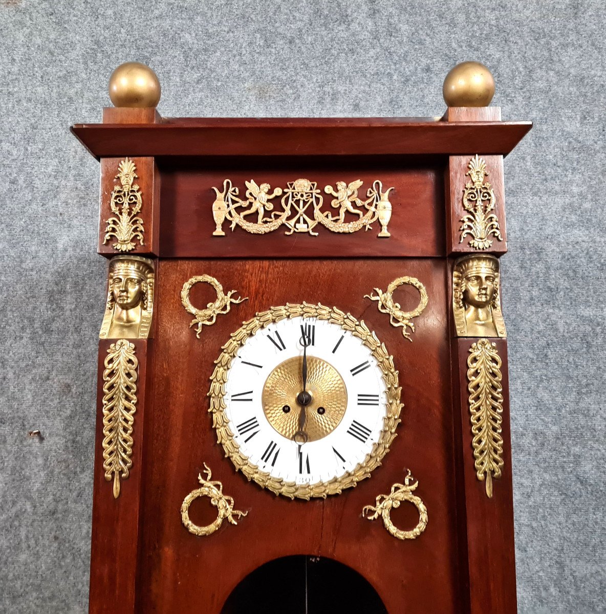 Empire Style Parquet Regulator Clock In Mahogany-photo-4