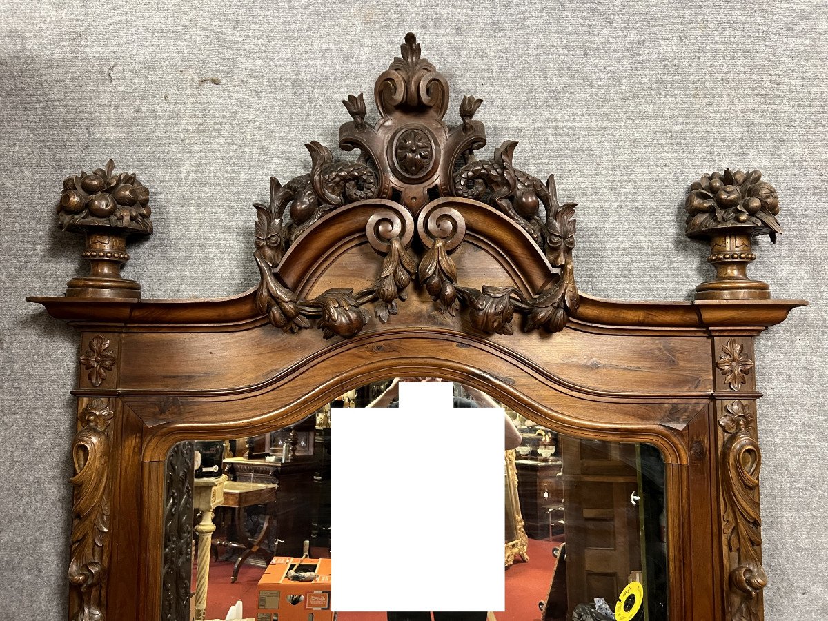 Très Très Important Miroir De Château Style Renaissance En Noyer / H225cm  -photo-4