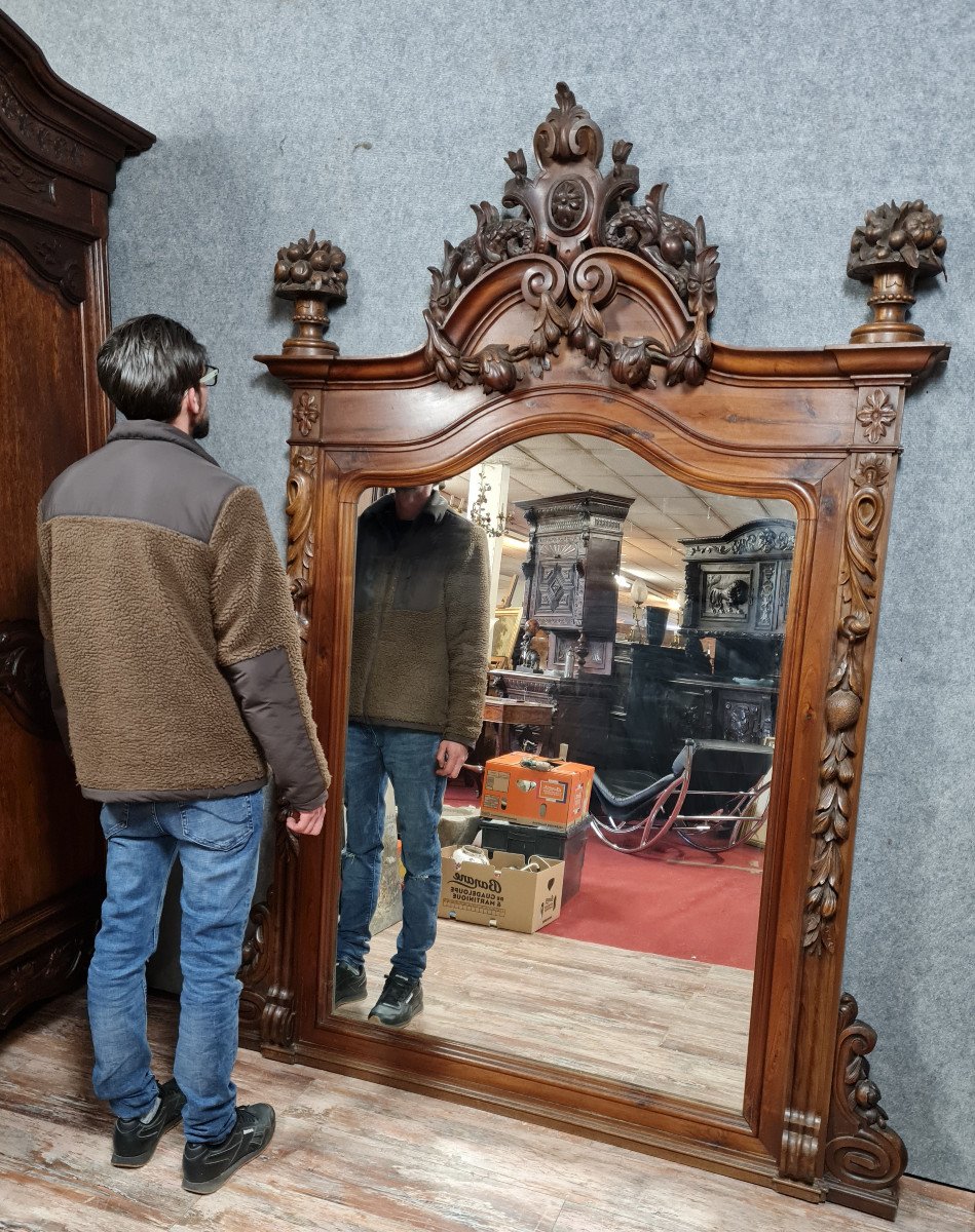 Très Très Important Miroir De Château Style Renaissance En Noyer / H225cm  