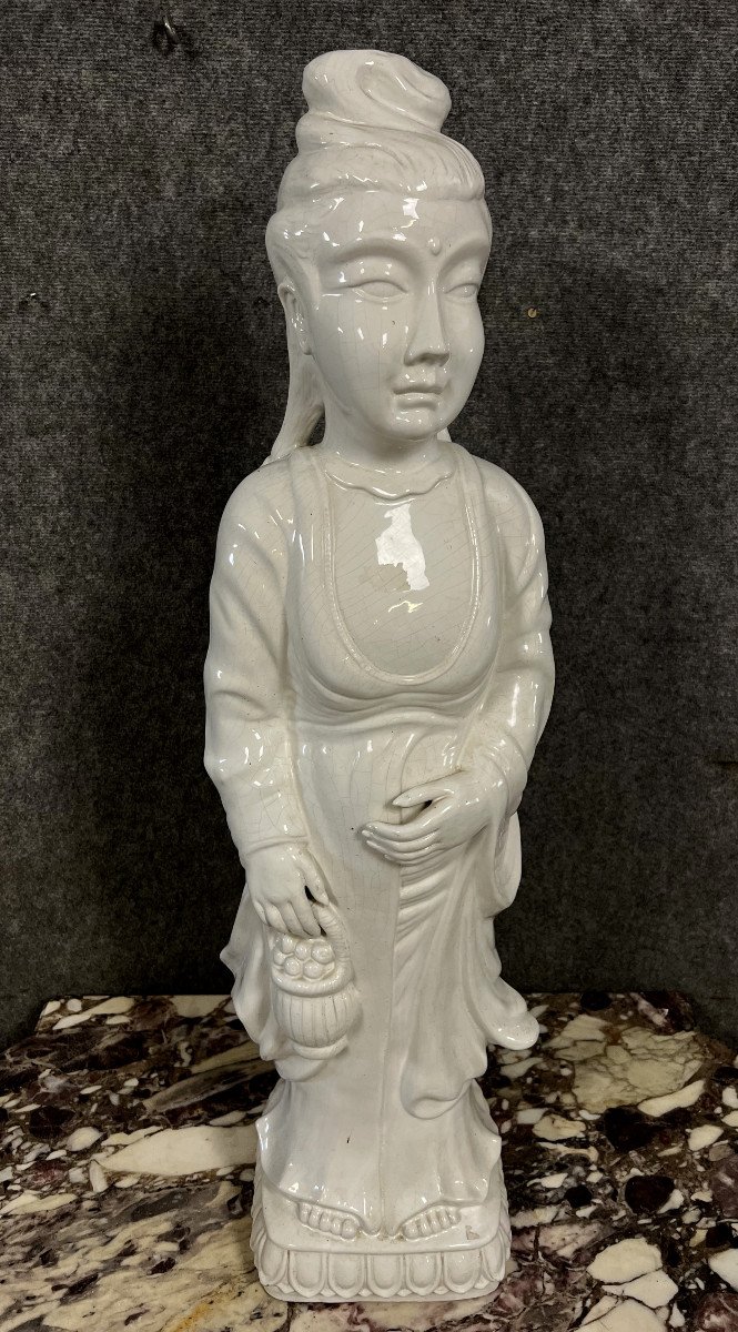 Très Grande Statue En Porcelaine Blanc De Chine époque XXeme (b)  -photo-2