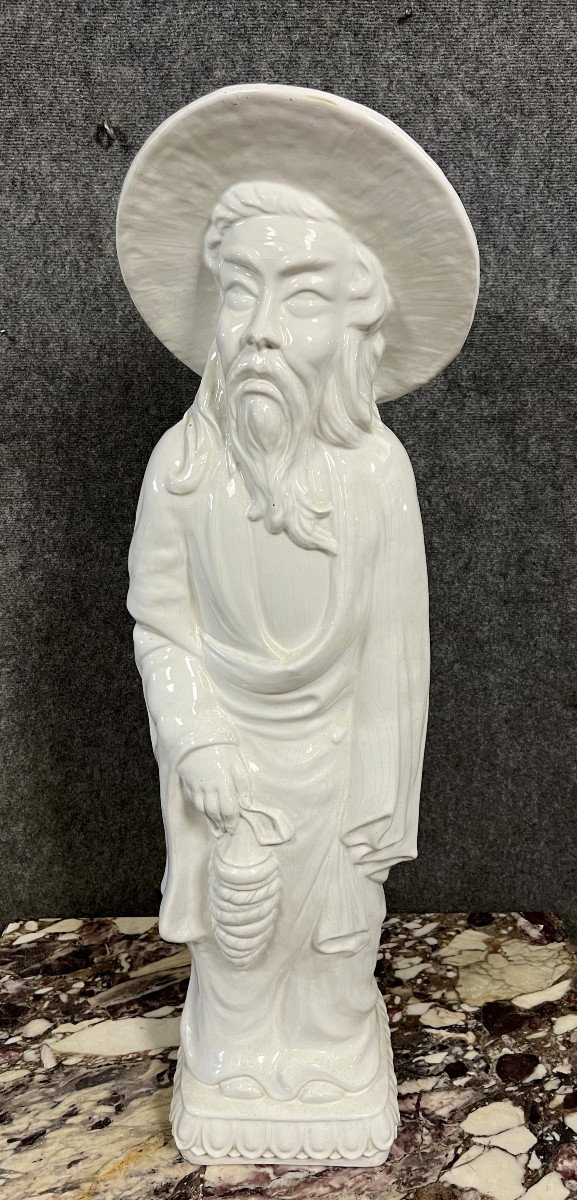 Très Grande Statue En Porcelaine Blanc De Chine époque XXeme-photo-2