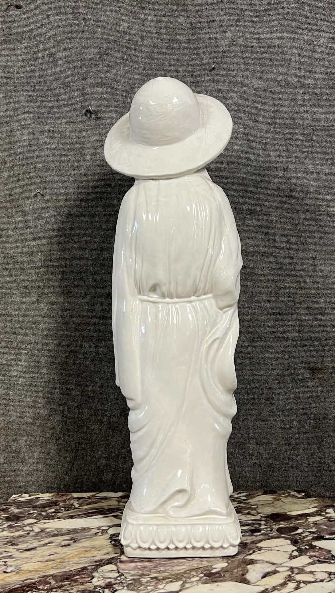 Très Grande Statue En Porcelaine Blanc De Chine époque XXeme-photo-3