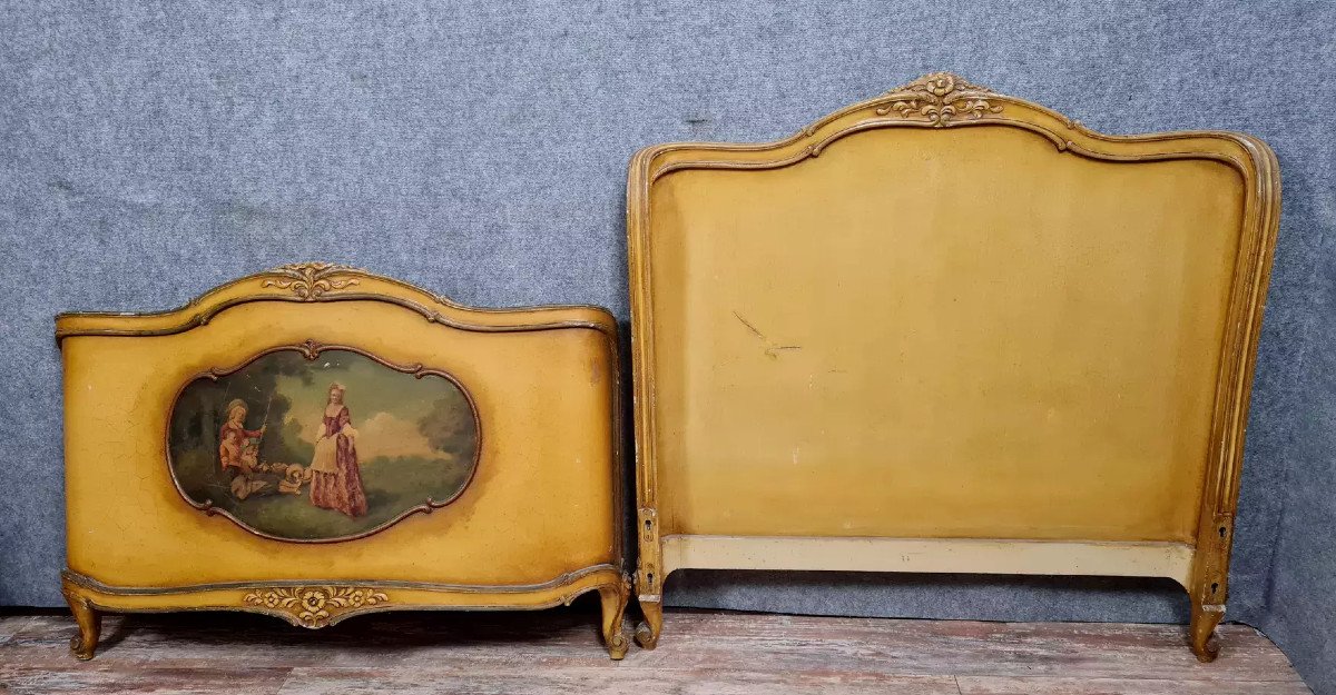 Lit Style Louis XV De Forme Corbeille En Bois Laqué Et Peint Vers 1900-photo-1