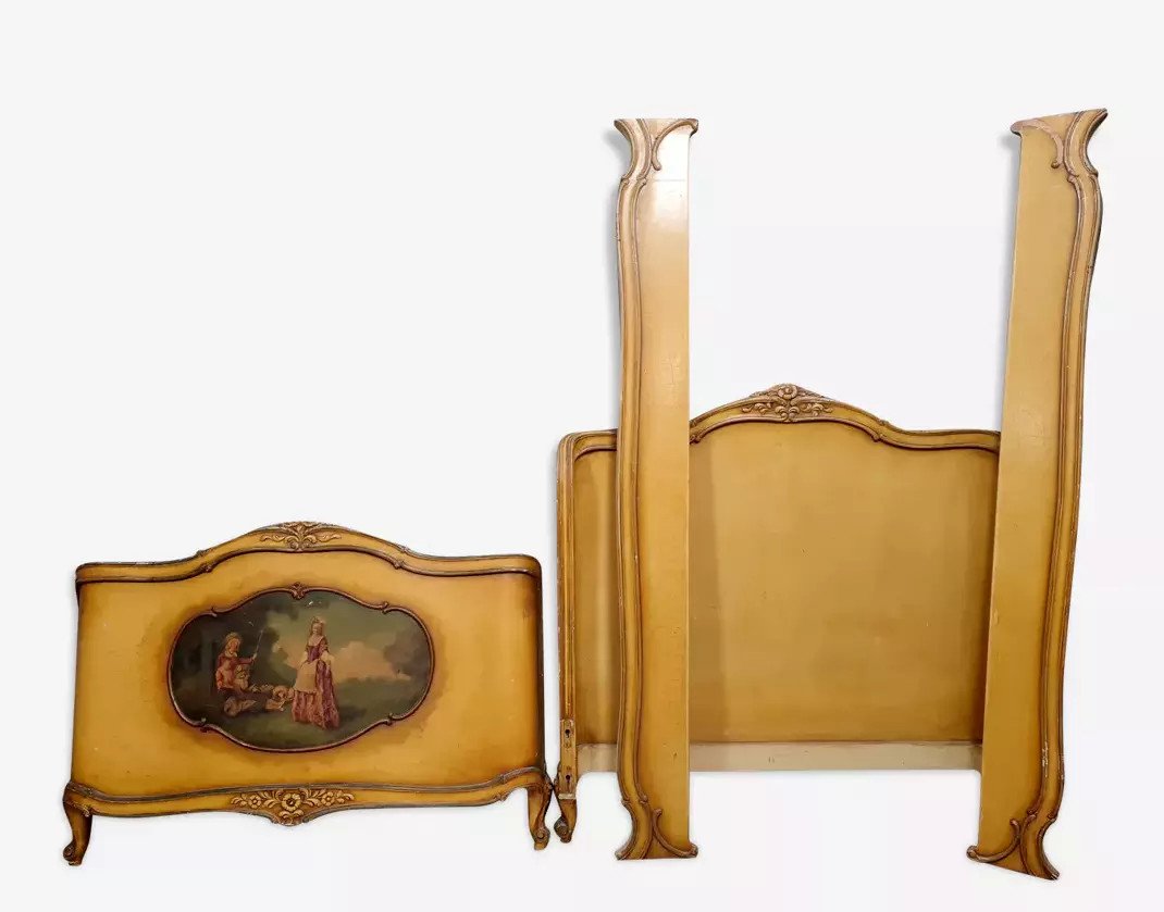 Louis XV Style Bed In The Shape Of A Basket In Lacquered And Painted Wood Around 1900-photo-3