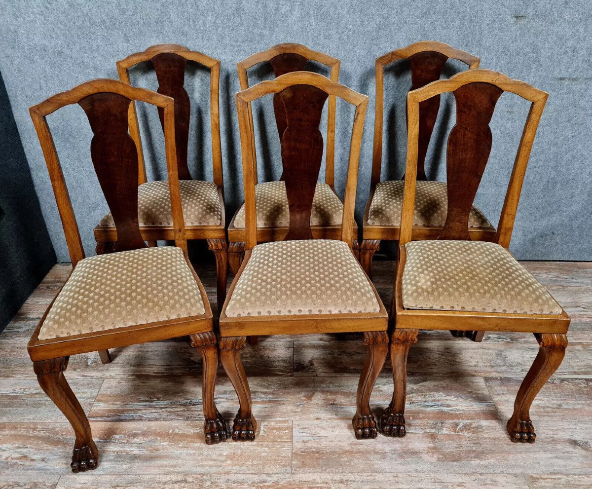 Series Of 6 Chippendale Chairs In Alternating Light Mahogany And Dark Mahogany-photo-1