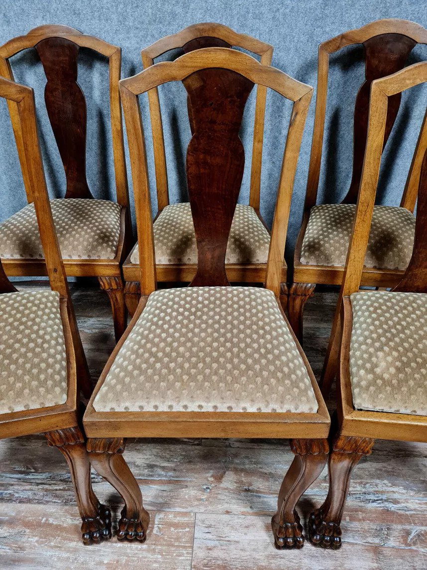 Series Of 6 Chippendale Chairs In Alternating Light Mahogany And Dark Mahogany-photo-3