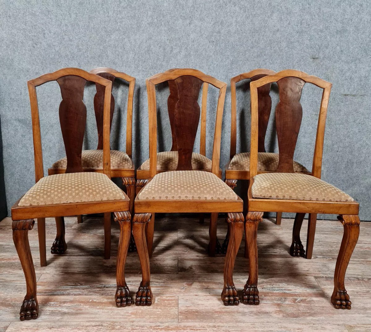 Series Of 6 Chippendale Chairs In Alternating Light Mahogany And Dark Mahogany-photo-4