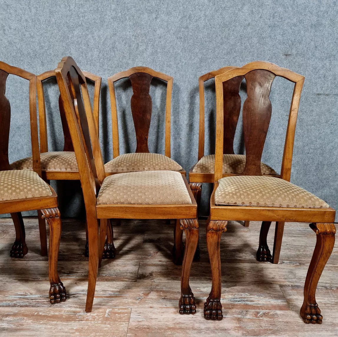 Series Of 6 Chippendale Chairs In Alternating Light Mahogany And Dark Mahogany-photo-7