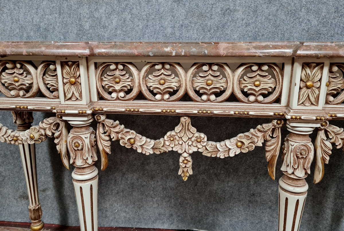 Large Louis XVI Style Console In Lacquered And Gilded Wood 20th Century-photo-3
