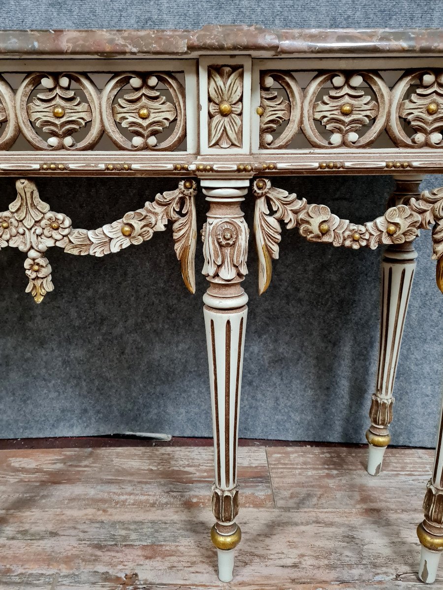 Large Louis XVI Style Console In Lacquered And Gilded Wood 20th Century-photo-4