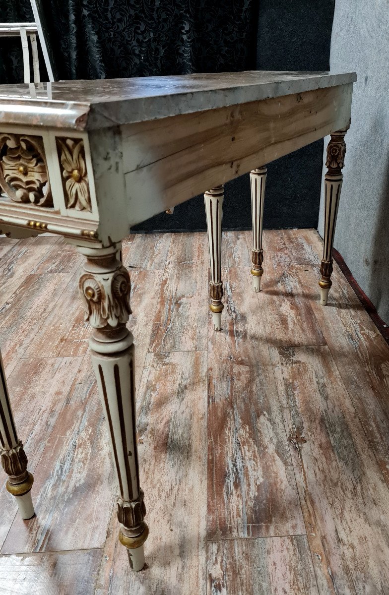 Large Louis XVI Style Console In Lacquered And Gilded Wood 20th Century-photo-7