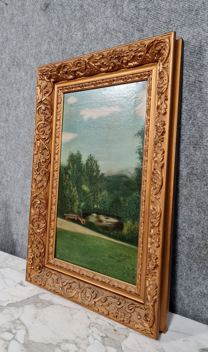 French School Painting: Large Oil On Canvas Dated 1914-photo-5