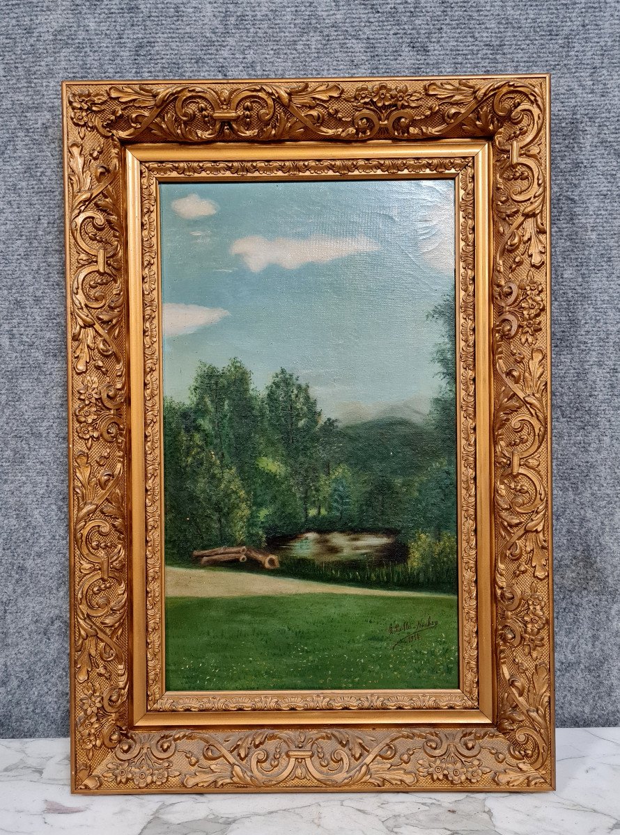 French School Painting: Large Oil On Canvas Dated 1914
