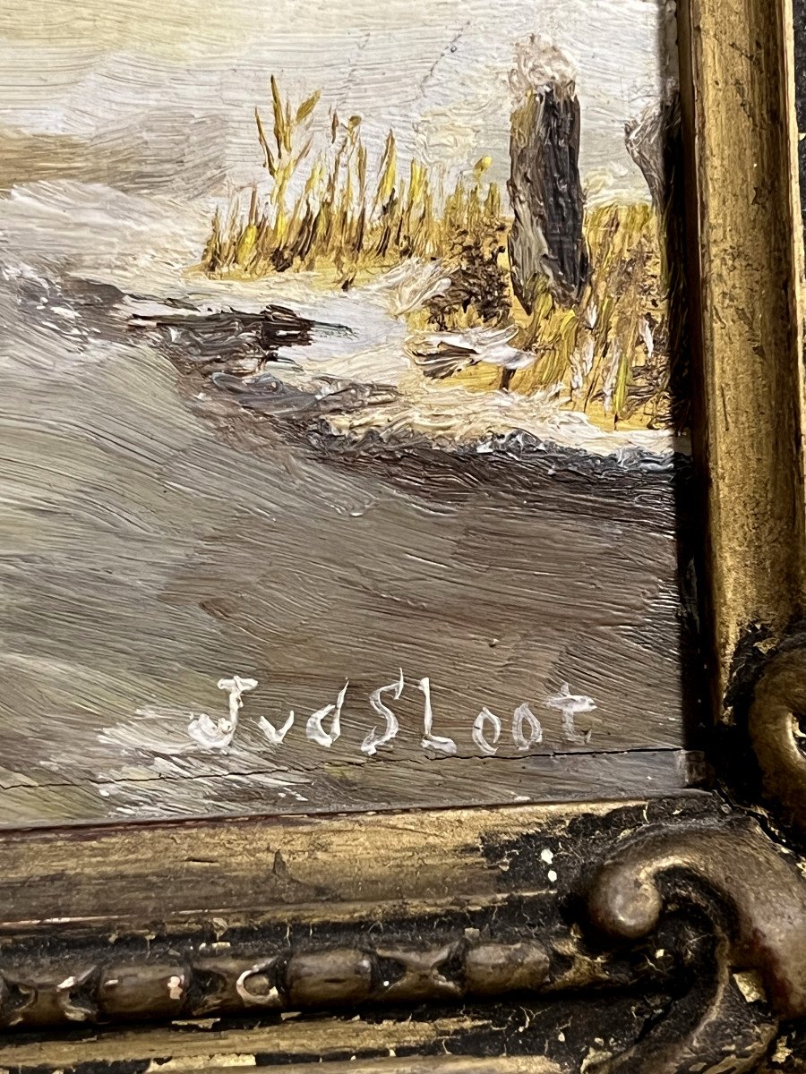 Jentje Van Der Sloot 1881-1962: Oil On Panel Winter Landscape-photo-4