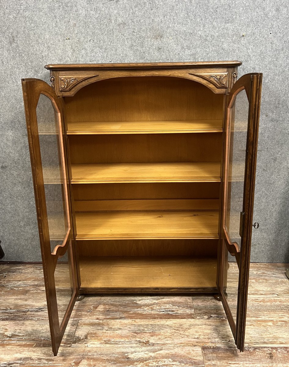 Curved Regency Style Bookcase In Blond Oak-photo-4