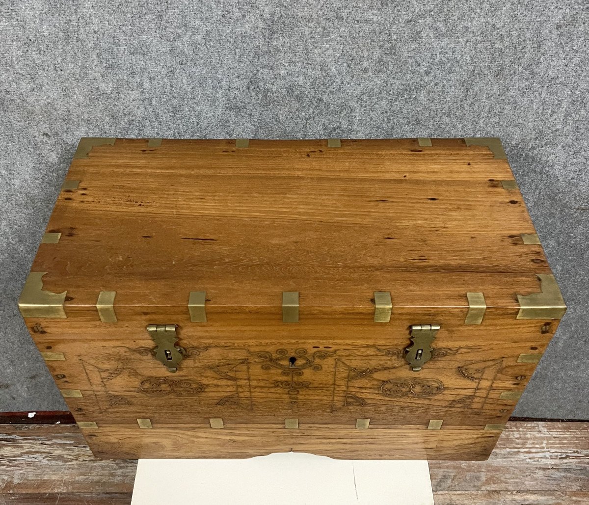 Old Travel Chest, Anglo-indian Colonial Trunk-photo-4