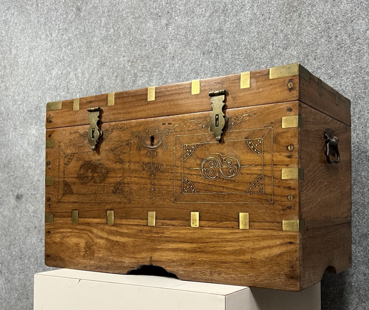 Old Travel Chest, Anglo-indian Colonial Trunk-photo-7