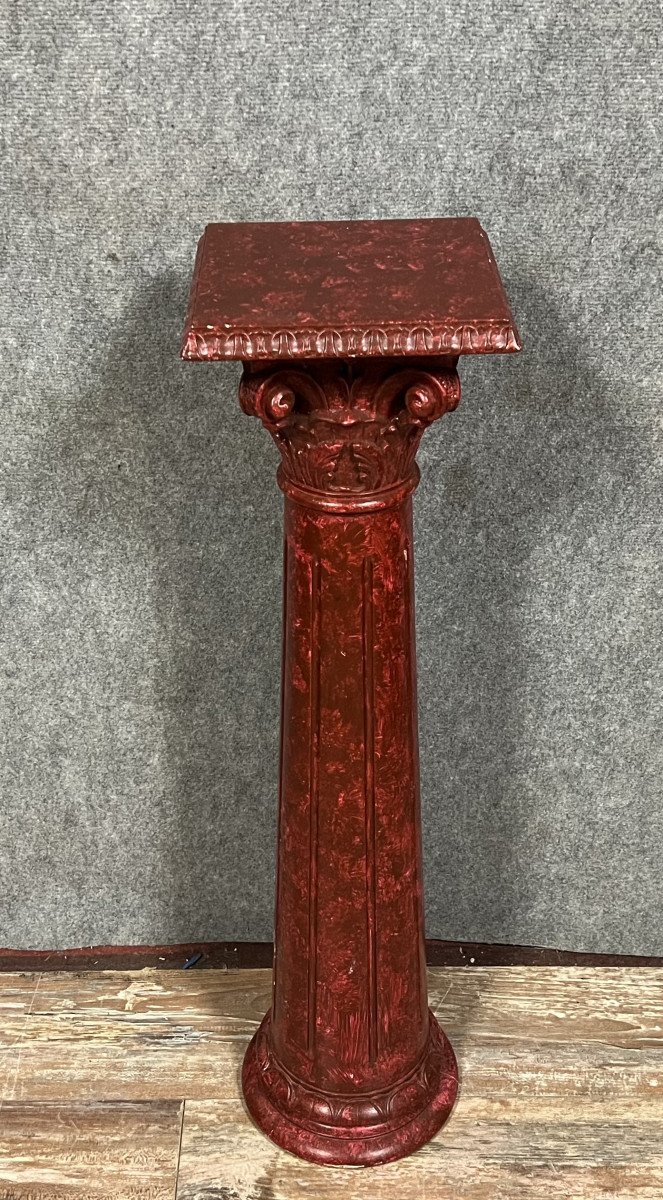 Napoleon III Period Column In Lacquered Wood In Faux Marble-photo-1