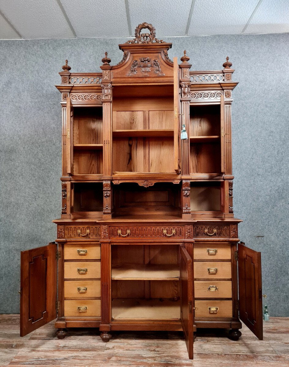 Important Collector's Louis XVI Library Buffet In Walnut With Hidden Cardboard-photo-2