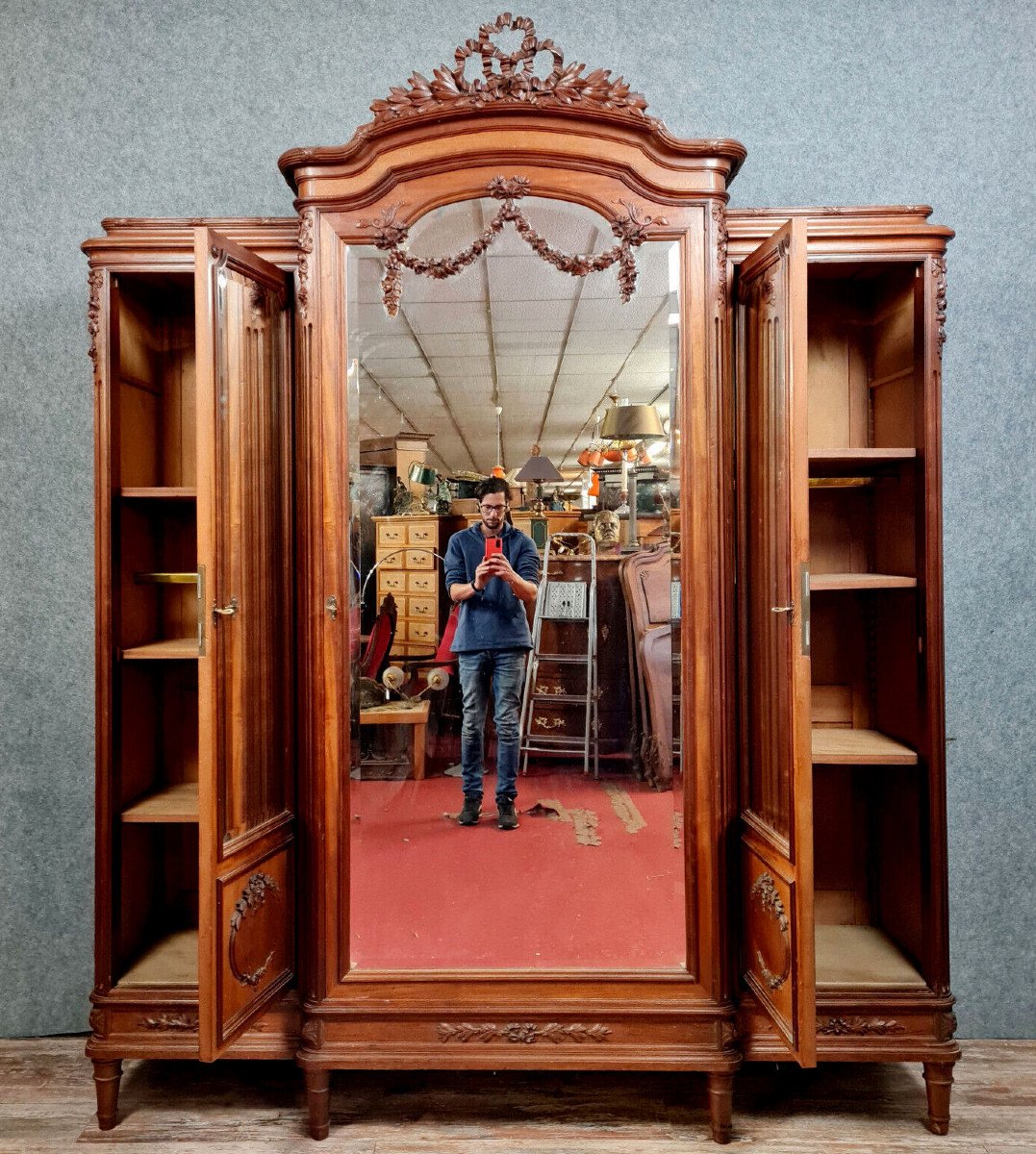 Importante Bibliothèque Louis XVI à Ressaut En Acajou -photo-7