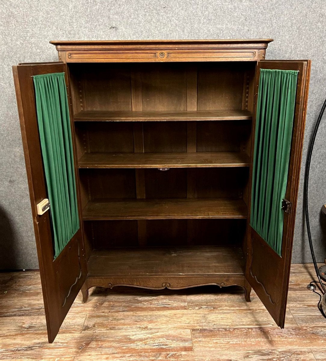 Louis XV Style Bookcase In Solid Oak-photo-3