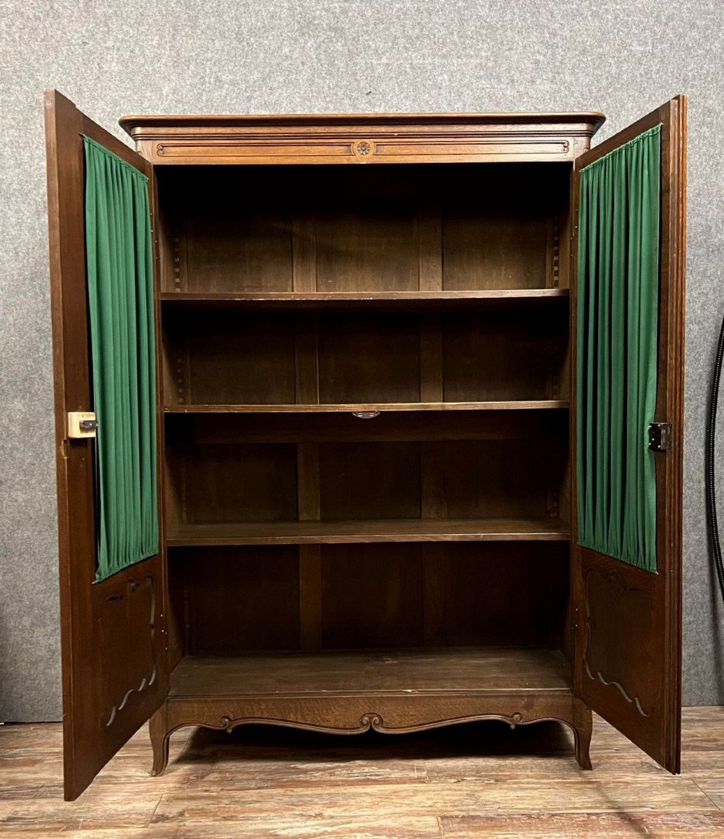 Louis XV Style Bookcase In Solid Oak-photo-4