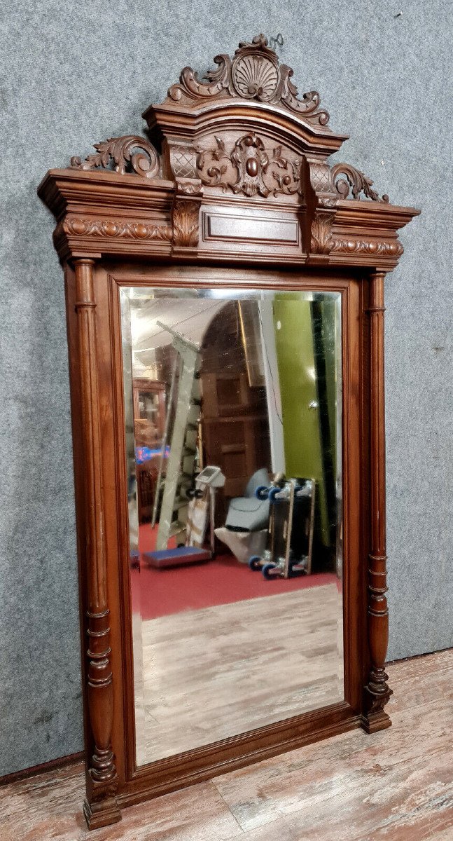 Monumental Miroir Renaissance En Noyer Massif / Haut 185cm-photo-3