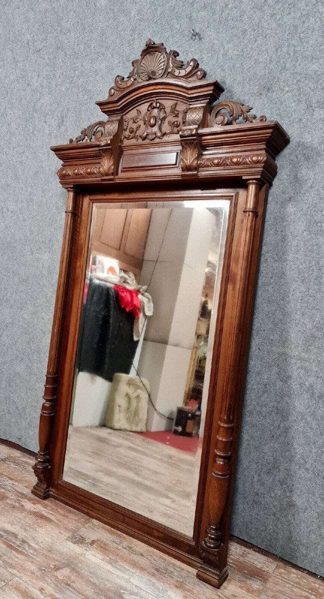 Monumental Miroir Renaissance En Noyer Massif / Haut 185cm-photo-4