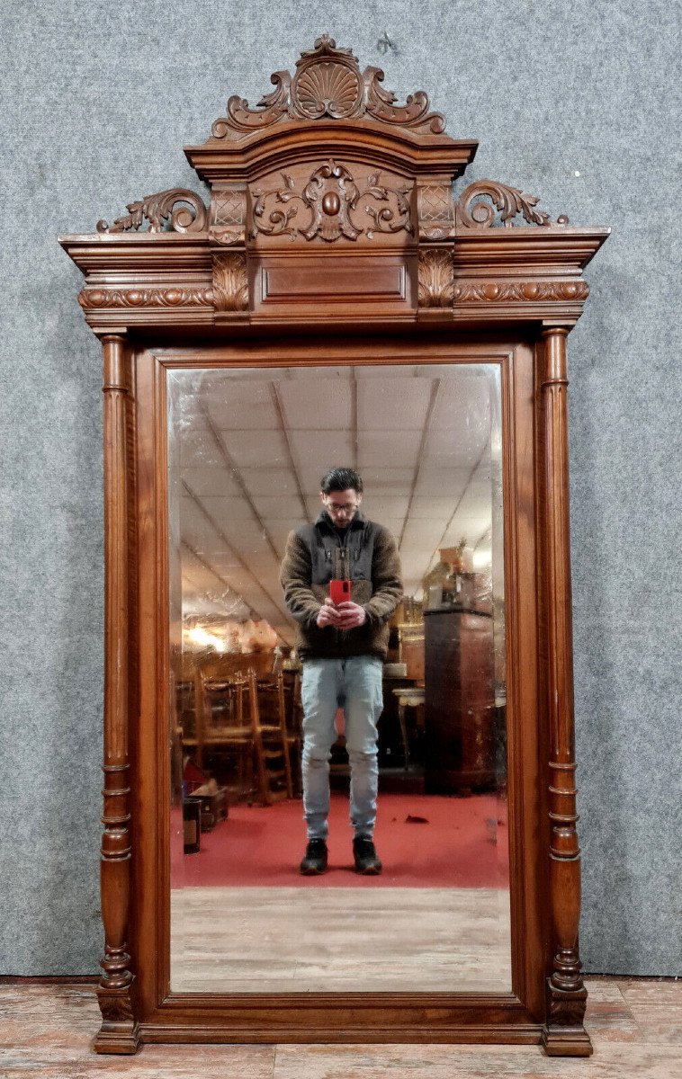 Monumental Miroir Renaissance En Noyer Massif / Haut 185cm