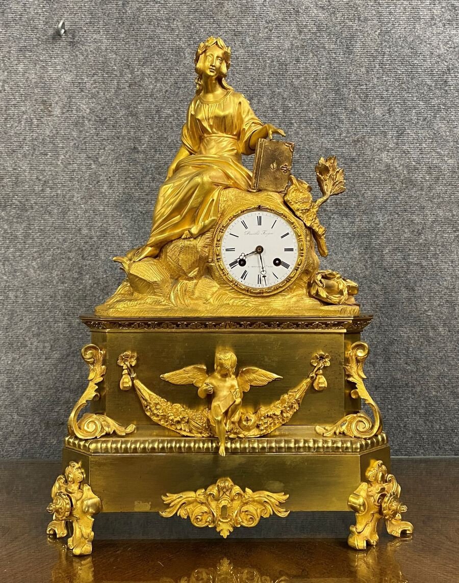 Important Gilt Bronze Clock Empire Period-photo-2