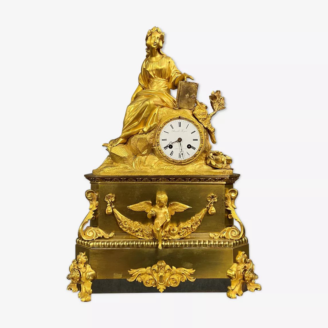 Important Gilt Bronze Clock Empire Period-photo-5