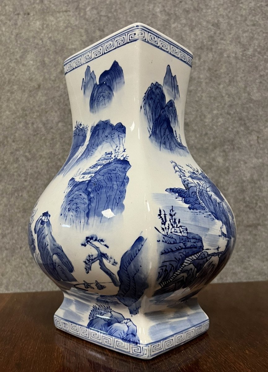 China Circa 1920: Porcelain Vase With Blue And White Decor, With Swollen Body-photo-2