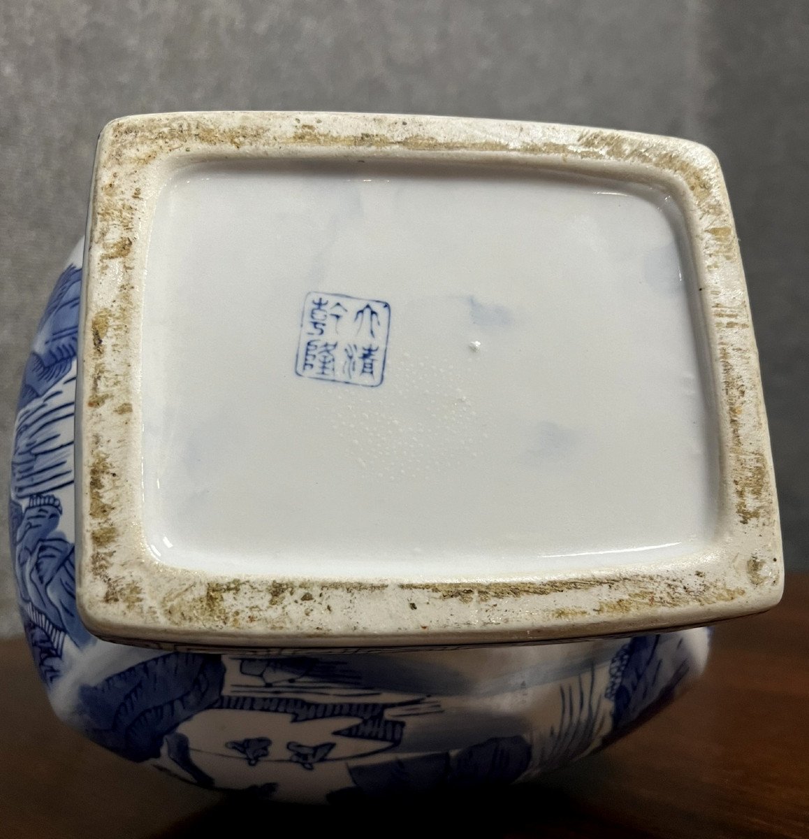China Circa 1920: Porcelain Vase With Blue And White Decor, With Swollen Body-photo-5