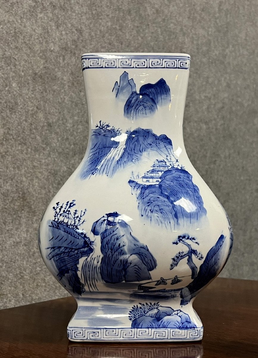 China Circa 1920: Porcelain Vase With Blue And White Decor, With Swollen Body