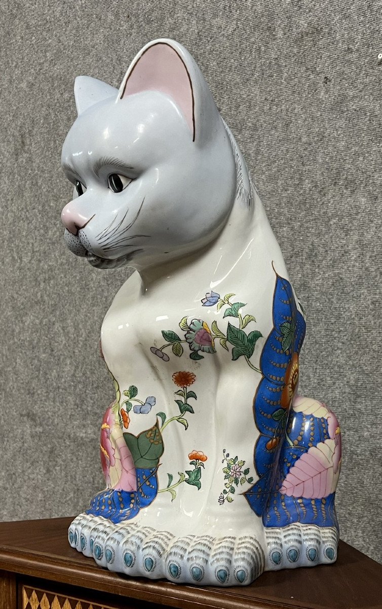 Asie : Importante Sculpture En Porcelaine Chinoise Figurant Un Chat (seconde Moitié XXeme)-photo-3