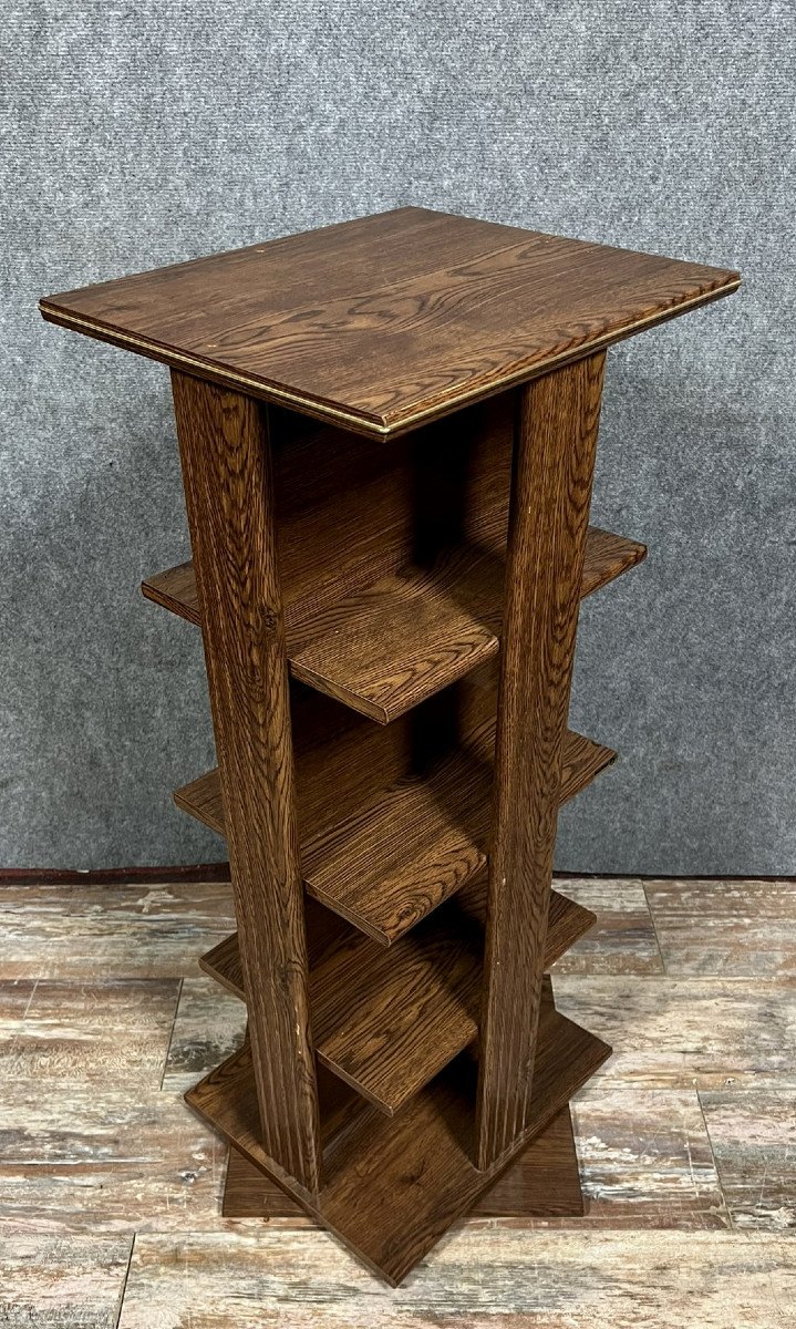 Vintage Five-tier Wooden Revolving Bookcase-photo-5