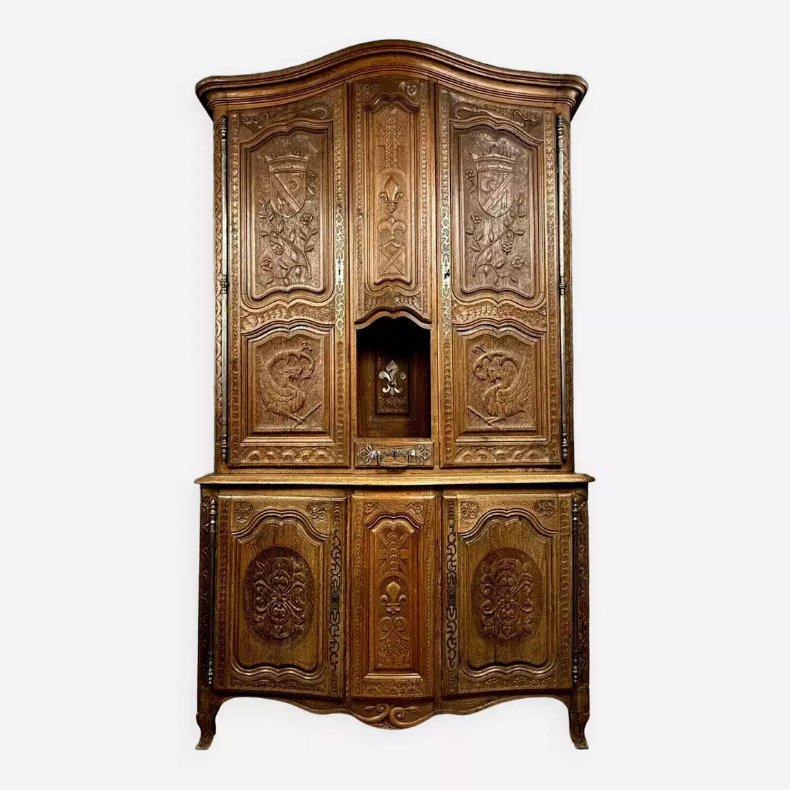Louis XV Curved Retractable Credenza In Fully Carved Oak