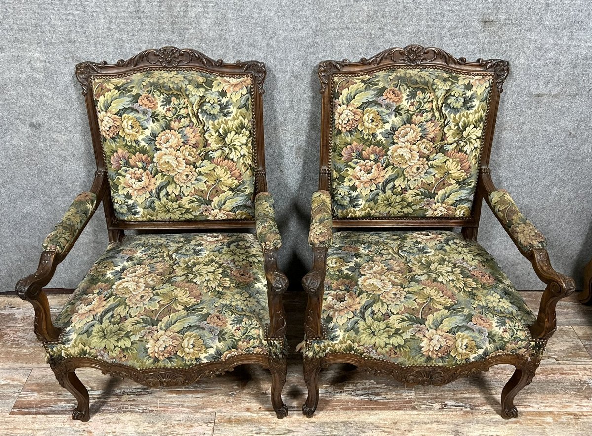 Pair Of Important Carved Provençal Armchairs In Louis XV Style In Walnut -photo-1