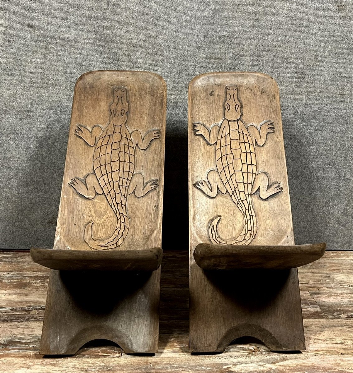 Central Africa Around 1950: Pair Of Exotic Wood Chairs-photo-2
