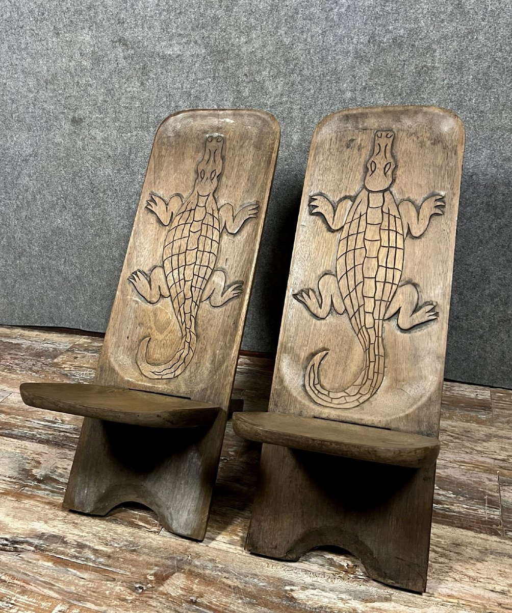 Central Africa Around 1950: Pair Of Exotic Wood Chairs-photo-4