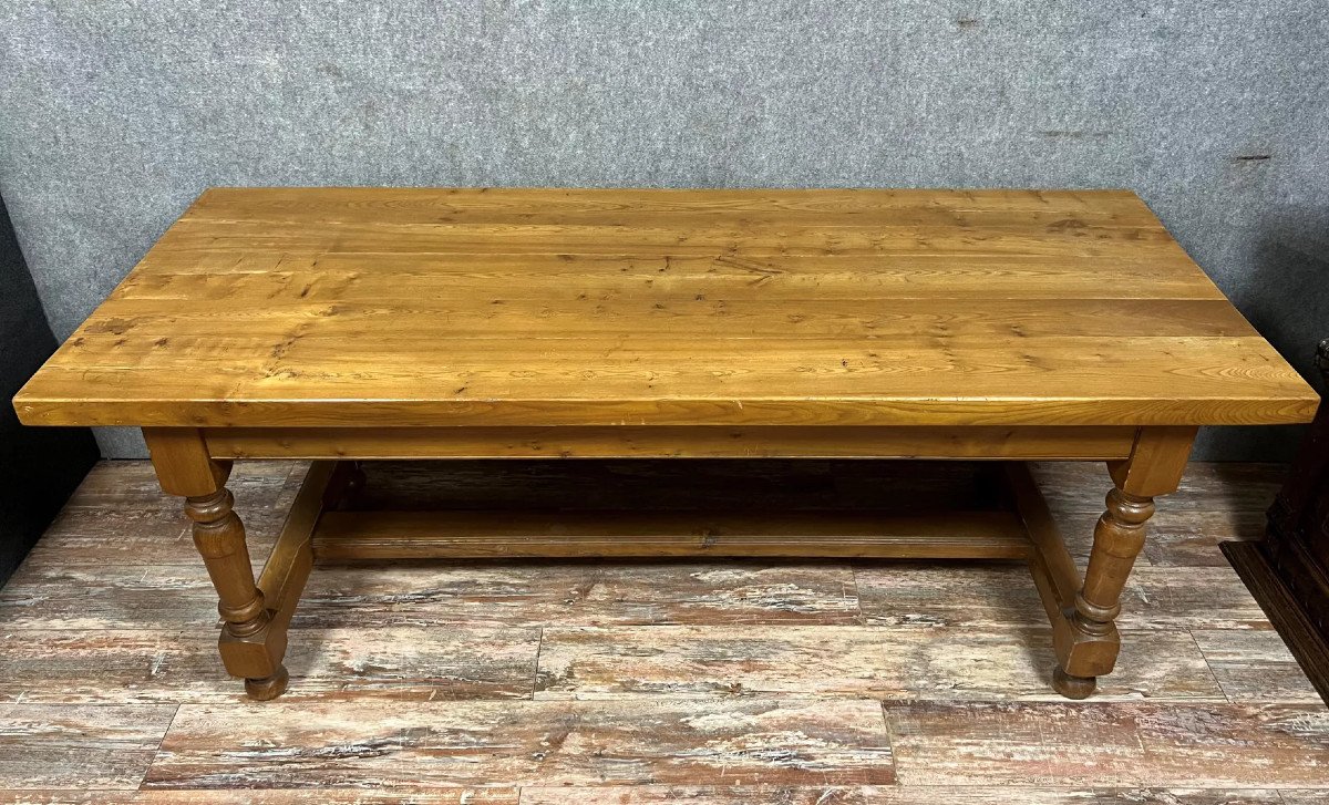 Large Farmhouse Or Refectory Table In Blond Oak Louis XIII Style Mid 20th Century-photo-2