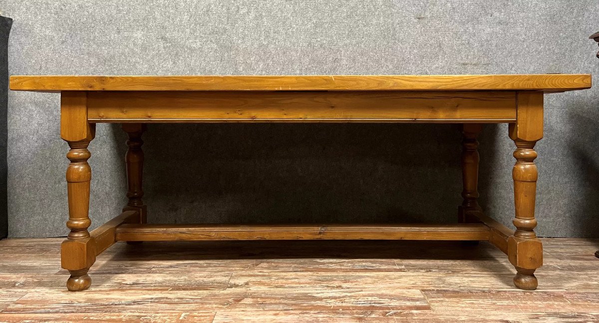 Large Farmhouse Or Refectory Table In Blond Oak Louis XIII Style Mid 20th Century-photo-3