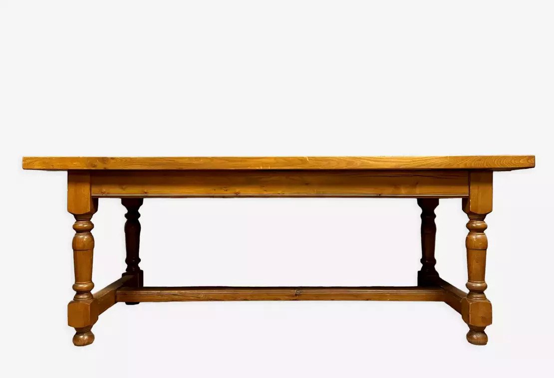 Large Farmhouse Or Refectory Table In Blond Oak Louis XIII Style Mid 20th Century