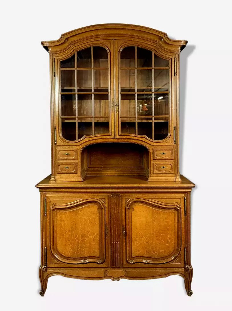Library Buffet With Double Body Louis XV Style In Blond Oak With Movement Shapes-photo-5
