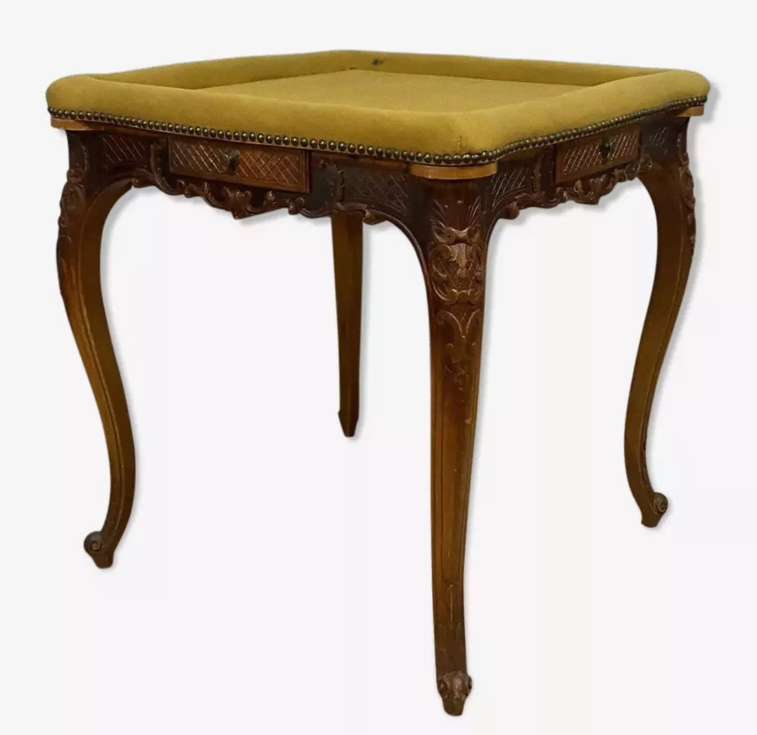  Table A Jeux Style Louis XV En Noyer Sculpté-photo-3