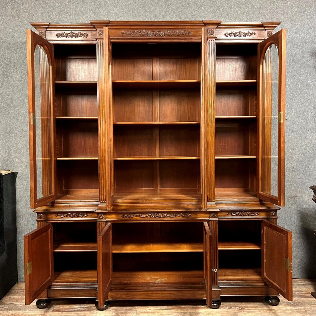 Monumental Library A Ressaut Napoleon III Period In Mahogany -photo-2