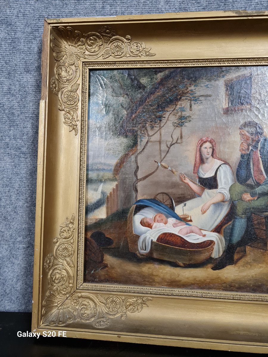19th Century Neapolitan School: Oil On Canvas Depicting A Family Scene -photo-2
